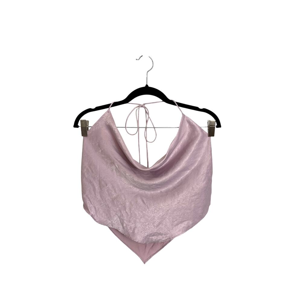 Lulus Top Womens Medium Cowl Neck Tie Back Halter Crop Lavender Handkerchief